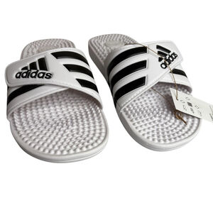 Adidas Adissage Unisex Men’s sz 6/ Women sz 7 white Black logo Slide